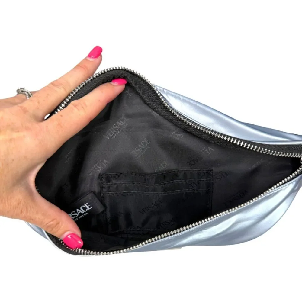 Versace Fragrances Silver Metallic Fanny Pack Belt Bag Sling NEW without Tags
